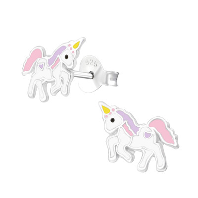 Children's Silver Unicorn Ear Studs with Epoxy