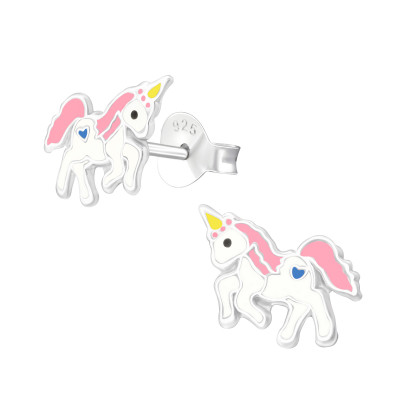 Children's Silver Unicorn Ear Studs with Epoxy