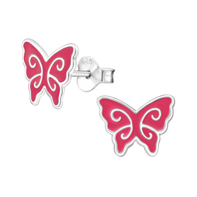 Children's Silver Butterfly Ear Studs with Epoxy