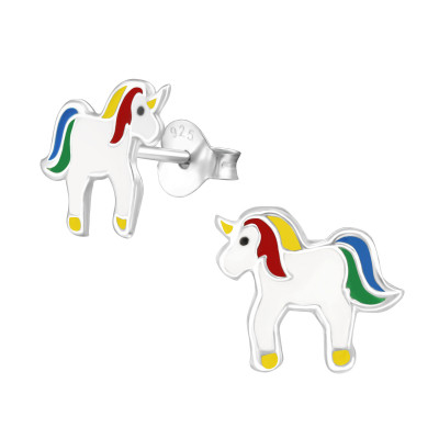 Children's Silver Unicorn Ear Studs with Epoxy