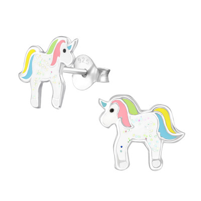 Children's Silver Unicorn Ear Studs with Epoxy