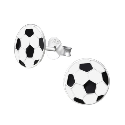 Children's Silver Football Ear Studs with Epoxy