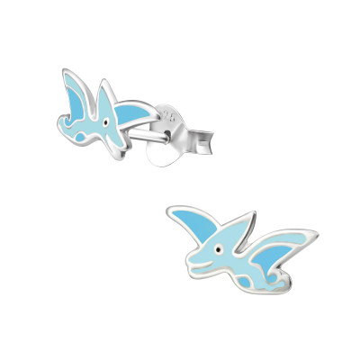 Children's Silver Dinosaur Ear Studs with Epoxy