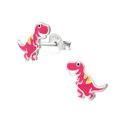 Children's Silver Dinosaur Ear Studs with Epoxy