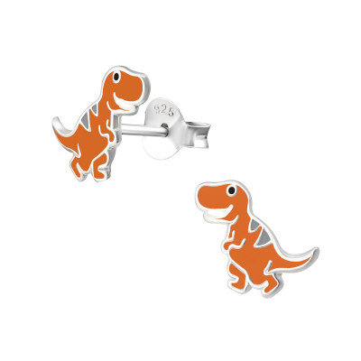 Children's Silver Dinosaur Ear Studs with Epoxy