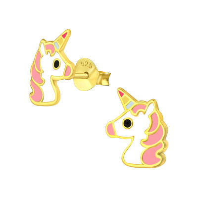 Children's Silver Unicorn Ear Studs with Epoxy