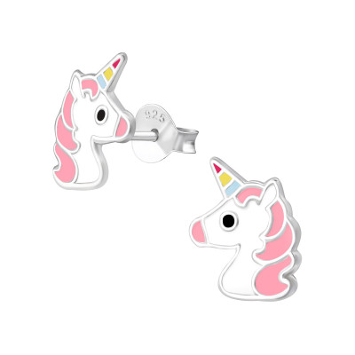 Children's Silver Unicorn Ear Studs with Epoxy