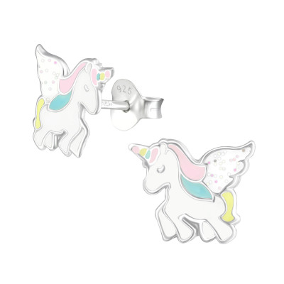 Children's Silver Unicorn Ear Studs with Epoxy