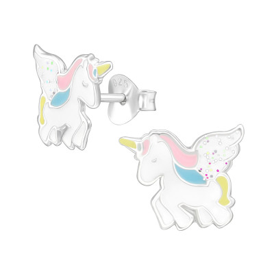 Unicorn Children's Sterling Silver Ear Studs with Epoxy