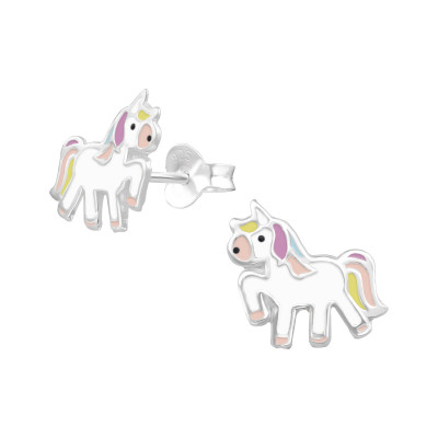 Children's Silver Unicorn Ear Studs with Epoxy