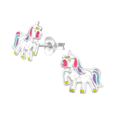 Children's Silver Unicorn Ear Studs with Epoxy