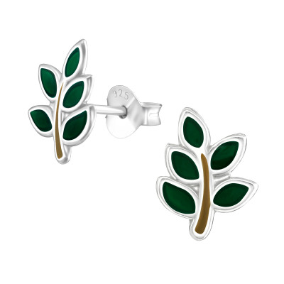 Children's Silver Leaf Ear Studs with Epoxy