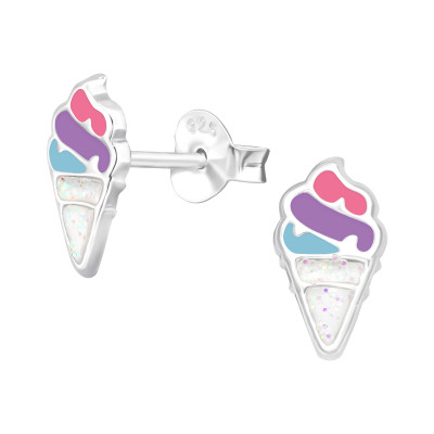 Children's Silver Ice Cream Ear Studs with Epoxy