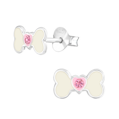 Children's Silver Bone Ear Studs with Crystal and Epoxy