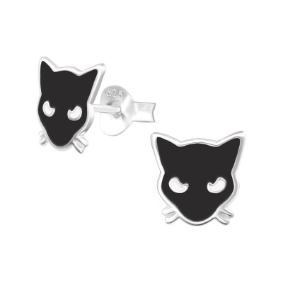 Children's Silver Cat Ear Studs with Epoxy