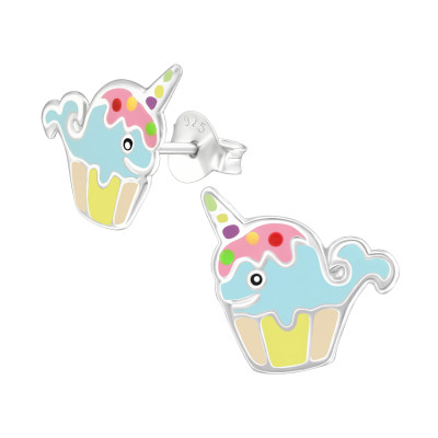 Children's Silver Whale Unicorn Ear Studs with Epoxy