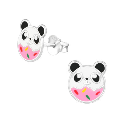 Children's Silver Panda Ear Studs with Epoxy