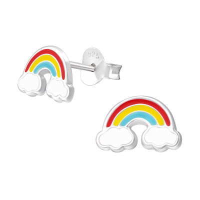 Children's Silver Rainbow Ear Studs with Epoxy