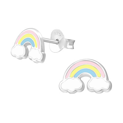 Children's Silver Rainbow Ear Studs with Epoxy