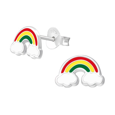 Rainbow Children's Sterling Silver Ear Studs with Epoxy