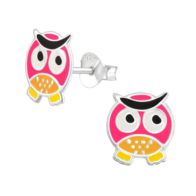 Children's Silver Owl Ear Studs with Epoxy