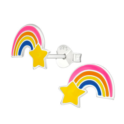Children's Silver Rainbow Ear Studs with Epoxy