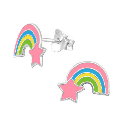 Rainbow Children's Sterling Silver Ear Studs with Epoxy