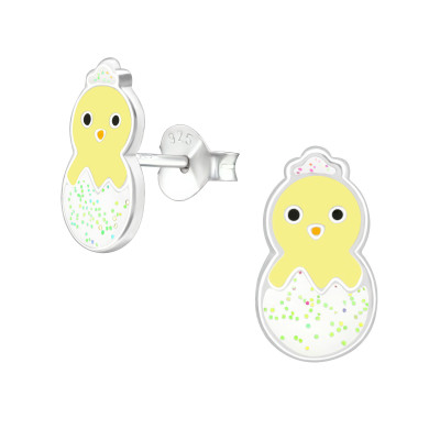 Children's Silver Chick Ear Studs with Epoxy