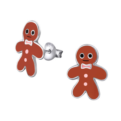 Gingerbread Children's Sterling Silver Ear Studs with Epoxy