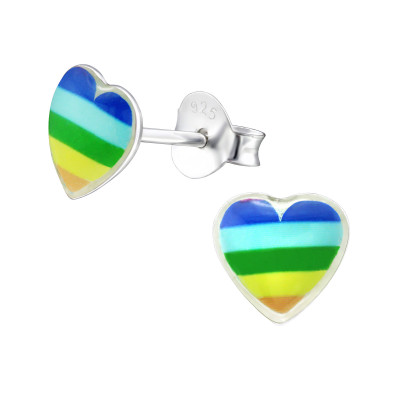 Children's Silver Rainbow Heart Ear Studs