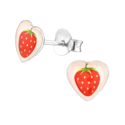 Children's Silver I Love Strawberry Ear Studs