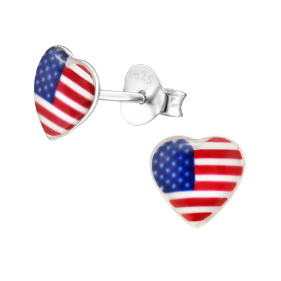 Children's Silver Usa Heart Ear Studs