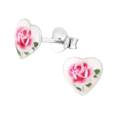 Children's Silver I Love Flowers Ear Studs