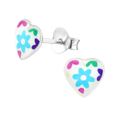 Children's Silver I Love Flowers Ear Studs