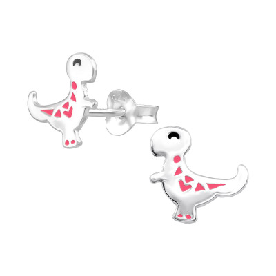 Children's Silver Dinosaur Ear Studs with Epoxy