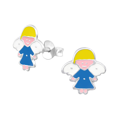 Children's Silver Angel Ear Studs with Epoxy