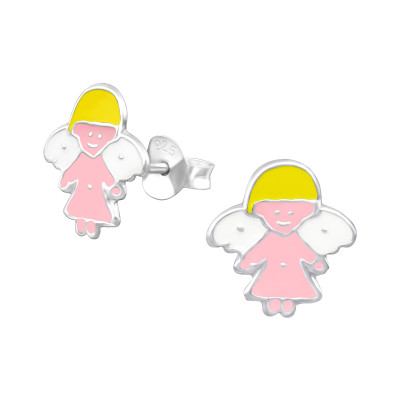 Children's Silver Angel Ear Studs with Epoxy
