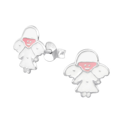 Angel Children's Sterling Silver Ear Studs with Epoxy