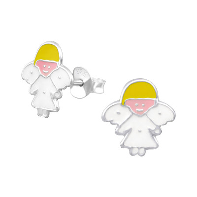 Children's Silver Angel Ear Studs with Epoxy