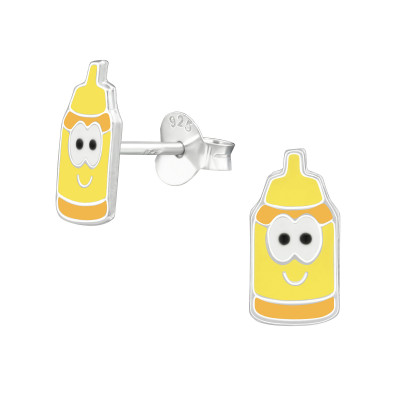 Children's Silver Milk Bottles Ear Studs with Epoxy