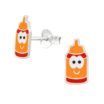 Children's Silver Milk Bottles Ear Studs with Epoxy