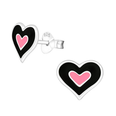 Children's Silver Heart Ear Studs with Epoxy