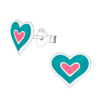 Children's Silver Heart Ear Studs with Epoxy