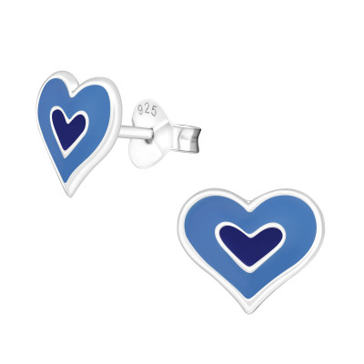 Children's Silver Heart Ear Studs with Epoxy