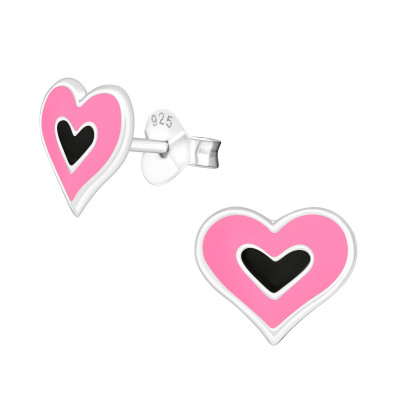 Children's Silver Heart Ear Studs with Epoxy