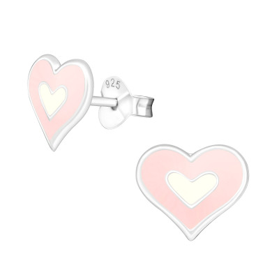 Children's Silver Heart Ear Studs with Epoxy