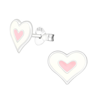 Children's Silver Heart Ear Studs with Epoxy