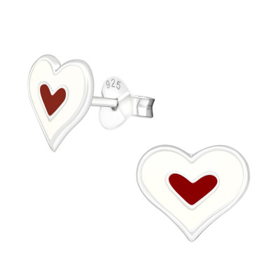 Children's Silver Heart Ear Studs with Epoxy