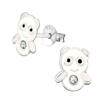 Children's Silver Panda Ear Studs with Crystal and Epoxy