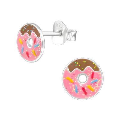 Donut Children's Sterling Silver Ear Studs with Epoxy